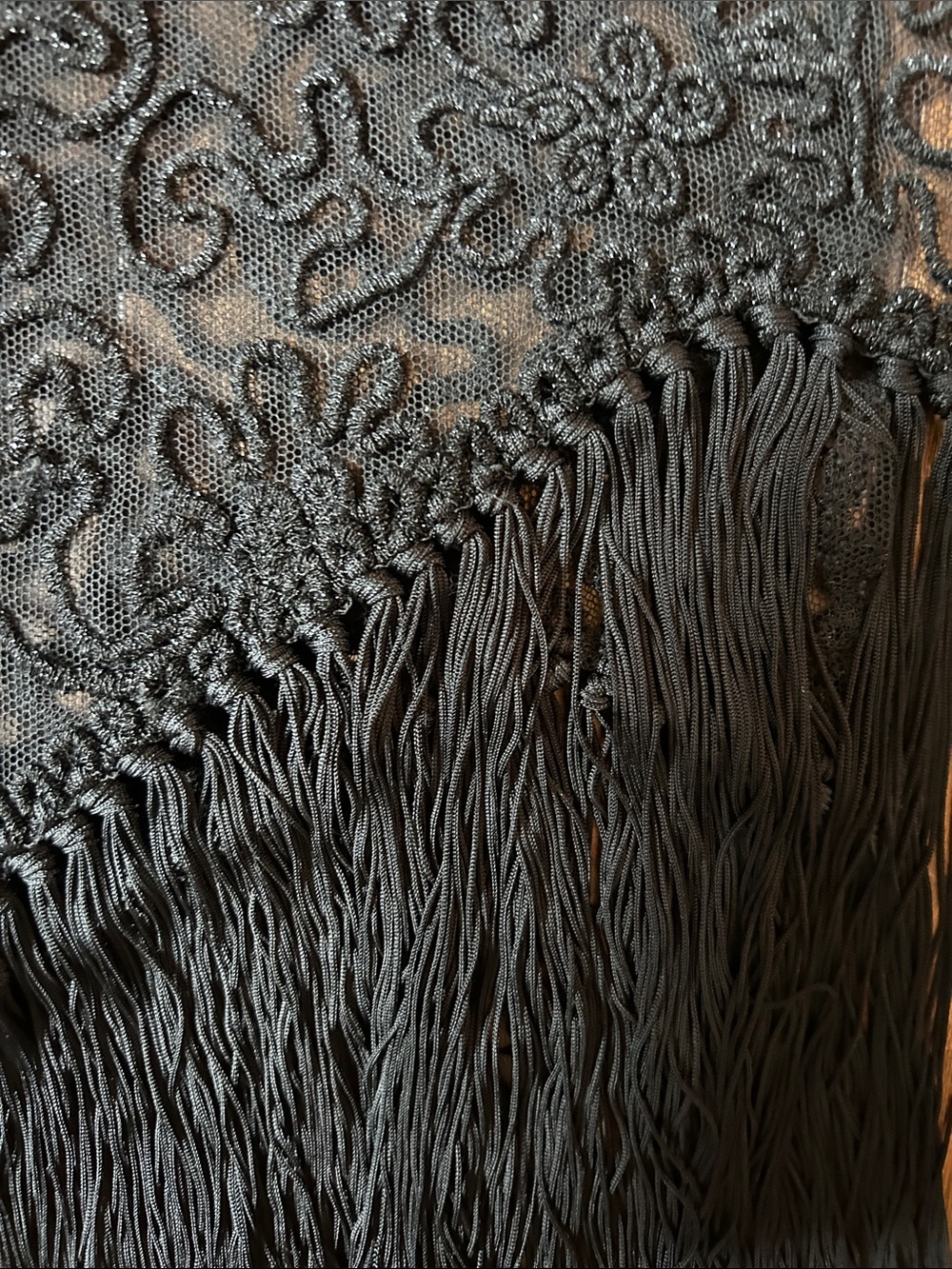 Black Lace Fringe Shawl - Women's Evening Wrap - Picture 11 of 12